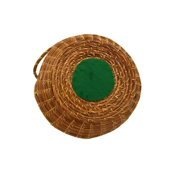 VTG Handcrafted Coiled Pine Needle Basket With Twisted Handles & Hand Painted - Picture 8 of 13